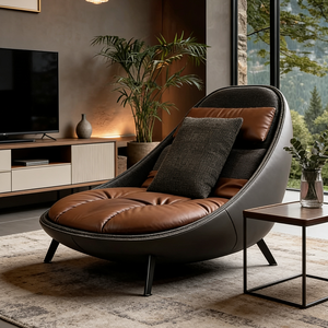 Poltrona Moderna di Lusso in <span class=keywords><strong>Pelle</strong></span>, Ergonomica Girevole, Comoda Poltrona Imbottita per Soggiorno, Seduta Divano - Product Image 4