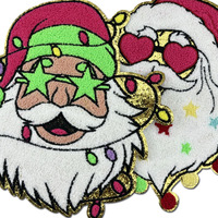 Seri Handuk Natal Trendy Bordir Santa Baby Patch Besar untuk Disetrika dengan Lapisan Glitter, untuk Jaket, Hoodie, Tas Jinjing