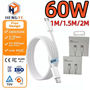 Câble USB-C coloré 3A pour synchronisation des données, câble Type-C vers Type-C, charge rapide 60W, 2m, câble tressé Type-C vers Type-C, charge rapide PD 60W - Product Image 1