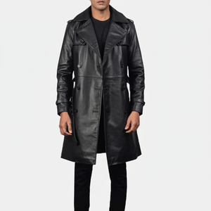 New Arrival Custom Black Men's Long Leather Coat Fashionable Design - Product Image 1