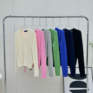 Maglione da <span class=keywords><strong>Donna</strong></span> Autunnale in Puro <span class=keywords><strong>Cotone</strong></span> con Scollo a V, Ricamato, a <span class=keywords><strong>Maglia</strong></span> Intrecciata, Ampio, a Maniche Lunghe, Stile Coreano, Semplice e Casual - Product Image 5