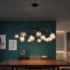 PP24006R-950 New 16*G9 Lampholder Decorative Pendant <b>Clear</b> Glass <b>Shade</b> Metal Matt Black Middle Living Room Chandeliers Pendant - Product Image 3