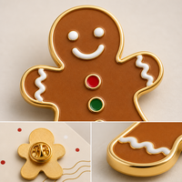 Broche individuelle en émail souple UV 2D motif Bonhomme en pain d'épices, dorée, bijoux de Noël, vente en gros, badge métallique, broche de revers personnalisée, usine OEM