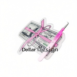 Diseño de dólar Acrílico Lash Tile Acero sostenible 90 grados Dos tonos Pinzas de extensión de pestañas Impresión personalizada Logo Pinzas para pestañas - Product Image 1