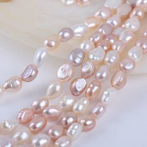 Perles d'eau douce naturelles baroques à trou droit, de couleur blanche et violette mélangée, Zhuji 18cm8-9mm, pour la fabrication de bijoux DIY, perles lâches à deux faces - Product Image 2