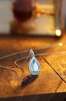 Lanphear 2024 corte de pera para mujer, joyería minimalista de Plata de Ley 925, collar con nombre personalizado, colgante de circonita cúbica azul elegante