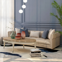 Table basse ovale moderne pour la maison avec pieds coniques et panneau en bois de manguier à lattes pour salon
