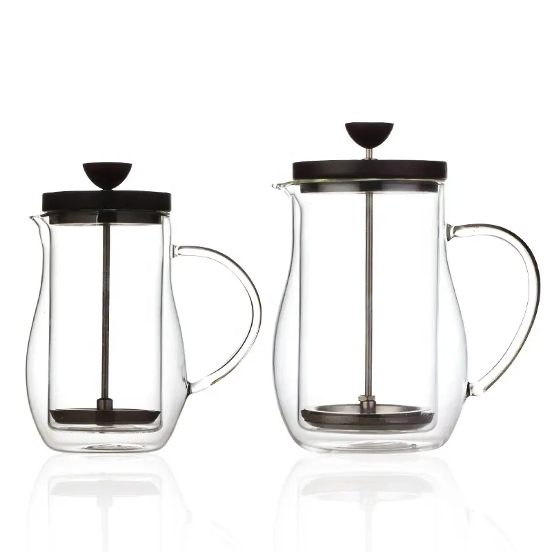 Cafetera de presión francesa de vidrio de doble pared, alta borosilicato, aislamiento al vacío, prensa térmica francesa