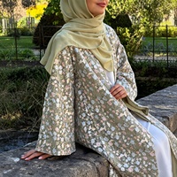 Nouvelle Arrivée Abaya Cardigan Maxi Robe en Maille Brodée de Fleurs 3D pour Femme, Élégante Broderie Florale, Kaftan Modeste Musulman