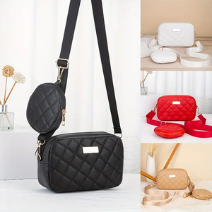 Sac bandoulière portable de luxe pour femme, petit format, deux pièces, avec fermeture éclair perlée, en PU souple et pliable - Product Image 1