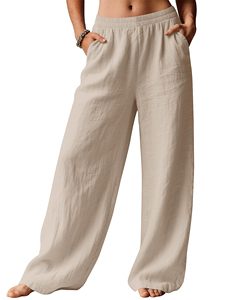 <span class=keywords><strong>Pantaloni</strong></span> in <span class=keywords><strong>Lino</strong></span> da <span class=keywords><strong>Donna</strong></span> a Gamba Larga, Estivi e Fluidi, Abbigliamento da Spiaggia e Vacanza, <span class=keywords><strong>Pantaloni</strong></span> da Viaggio con Vita Elastica e Tasche, Comodi - Product Image 2