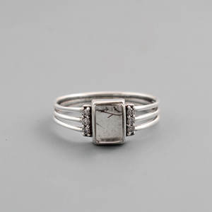 Stylish Cushion Shape <b>Black</b> Rutile and CZ Gemstone Triple Split Band <b>Ring</b> Fine Statement <b>Women</b> Bulk Jewelry Dainty Fashion <b>Ring</b> - Product Image 2