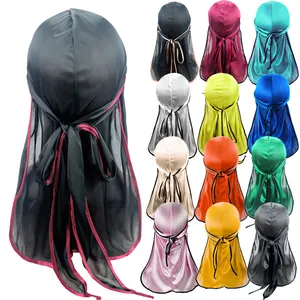 Custom Logo Do Du Doo Rags Cap Headwraps Elastic Long Tail Satin Silky Durag For Men Women Silk 360 Wave