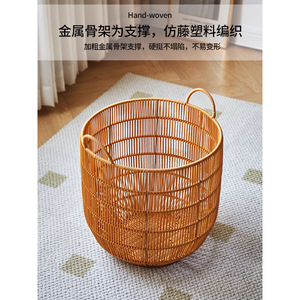 Wicker Laundry <b>Basket</b> Round Washable Clothing Organizer Storage <b>Basket</b> For Home Hotel Use - Product Image 3