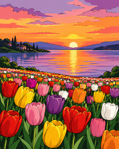 Peinture à l'huile DIY pour débutants, peinture par numéros, cadeau de la Saint-Valentin, toile fleurie, tulipe, art mural DIY - Product Image 1