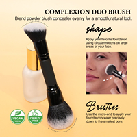 Kundenspezifisches Logo Großhandel 2-teiliges Doppelendiges Schwarzes Make-up Pinsel Set mit Synthetikhaar Aluminiumhülse Holzgriff Kosmetikwerkzeug
