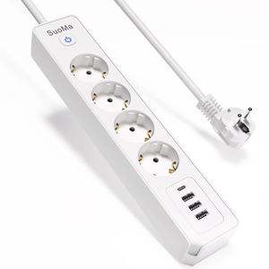 ปลั๊กพ่วงดีไซน์ใหม่ 4 ช่องเสียบแบบ EU พร้อม 3 ช่อง USB 1 ช่อง Type C พร้อมสวิตช์  ได้รับมาตรฐาน CE GS RoHS - Product Image 1