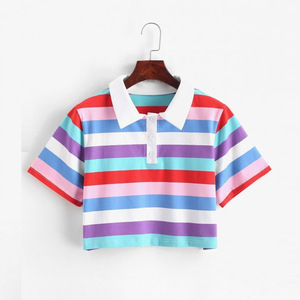 A buon mercato da donna arcobaleno a righe Crop Top traspirante <span class=keywords><strong>estetica</strong></span> t-shirt corta da Golf Tee piccole tuniche stampate Top per donna - Product Image 4