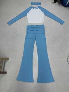 Bộ đồ nữ gồm áo thun ôm dáng, quần ống loe, kèm băng đô, phong cách Y2K, in logo <span class=keywords><strong>t</strong></span>ùy chỉnh, phù hợp với người cao, mặc nhà, hai mảnh - Product Image 5