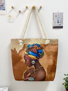 Bolso de mano con estampado de lona de gran capacidad para mujer, bandolera creativa para <span class=keywords><strong>playa</strong></span>, cremallera, diseño de cuerda gruesa plegable para ir de compras - Product Image 3