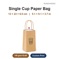 Sacs à café en papier kraft jetables écologiques avec logo personnalisé, poignée en papier torsadé pour tasses simples/doubles à emporter