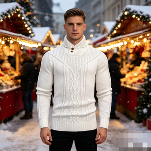 Maglione da <span class=keywords><strong>Uomo</strong></span> Invernale/Autunnale con Collo a Scialle, Scollo a V, Lavorazione a Treccia, Bottoni Frontali, Dettaglio Intrecciato Centrale, Vestibilità Slim - Product Image 6