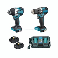 Kit perceuse sans fil 18V, perceuse-visseuse à chocs sans balais, kit combiné compatible avec les batteries, ensemble complet avec 2 batteries et chargeur double