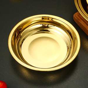 304 Stainless Steel Round Gold Tray Shallow Plate For Hotel Food Home Use Durable Solid Color Serving Tray - Product Image 2