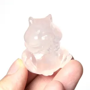 Atacado mão-esculpida polido natural rosa quartzo hamster pequena estatueta de animal de cristal