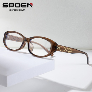 SPOEN Cat Eye <b>Eyeglasses</b> Brown Full Rim Women Optical <b>Frames</b> Clear Lenses Medium Size - Product Image 1