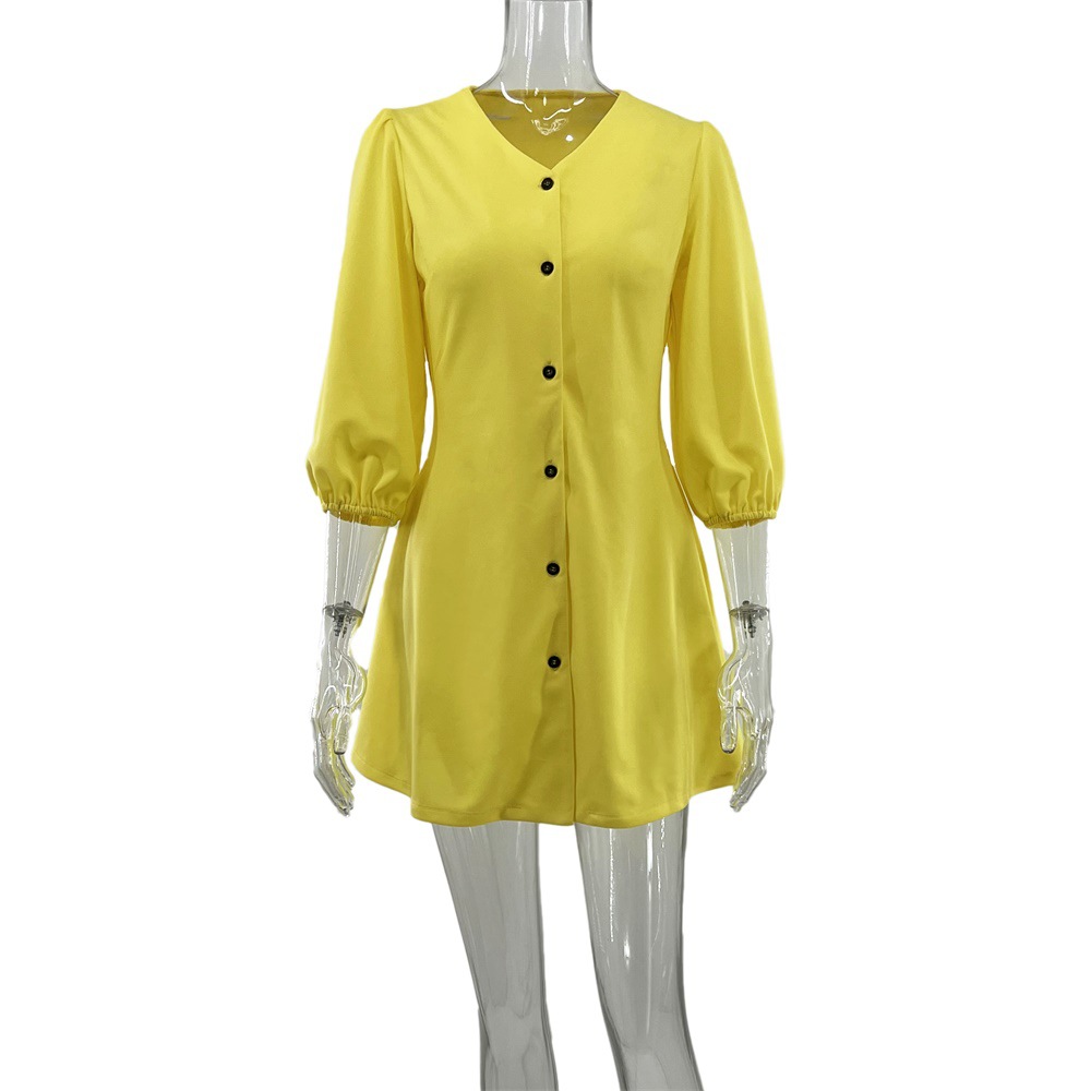 New Product Popular Hot Selling Loose V Neck Casual Solid Color Long Sleeve  Shirt Dress| Alibaba.com