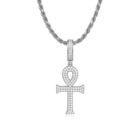 Collier Hip-hop S925 entièrement serti de diamants, pendentif croix Ankh égyptienne, style Ins, chaîne de clavicule