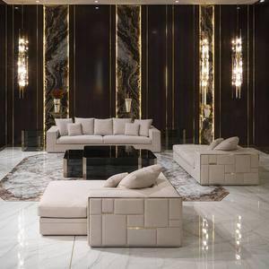 Sofá <span class=keywords><strong>Babylon</strong></span> Geométrico de 3 Plazas, Recto, Tapizado en Cuero, con Líneas Metálicas, para Villa, Apartamento o Sala de Exhibición, Diseño Italiano de Lujo - Product Image 3
