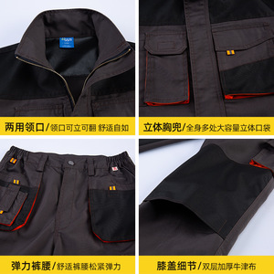 Conjunto de ropa de trabajo Hyys, chaqueta y pantalones de manga larga con múltiples bolsillos, color gris oscuro, para hombres y mujeres, ropa de protección laboral - Product Image 4
