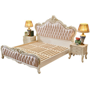 Cama de Madera Maciza de Estilo Europeo, Cama Doble Grande para Dormitorio Principal de Villa, Cama de Princesa Rosa, Cama de Matrimonio - Product Image 6