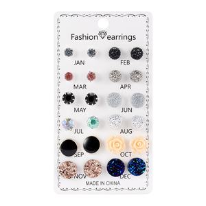 Hot Sale Female Card <b>Earring</b> Set Mixed Color 12 Pairs Zircon <b>Crystal</b> Flower Combination Gold Brass Featuring Pearls Diamonds - Product Image 5