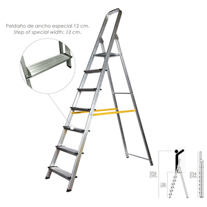 Scala Domestica Professionale in Alluminio con 7 Gradini (Gradini da 12 cm) - Product Image 1
