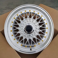 Rines de Aleación de 14 Pulgadas 8x100/114.3, Rines Clásicos de Malla Plateada con Borde Pulido, Rines Personalizados para Automóvil, Estilo Retro, Deportivo