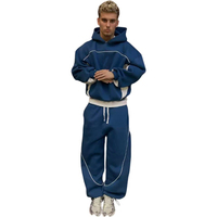 Ensembles de survêtements KY pour hommes – 2 pièces : sweat à capuche et pantalon de survêtement bleu marine, coupe oversize, style streetwear color block avec passepoil, pour le loisir