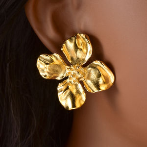 Vintage Pop Stereo <b>Double</b> Floral Gold Plated Earrings Brass Banquet Wedding Engagement Party Women Wholesale - Product Image 2