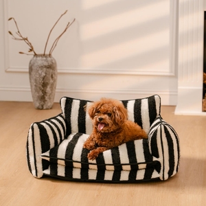 Luxuriöses, Trendiges und Gestreiftes Orthopädisches Hundesofa aus Doppellagigem Lammwollimitat, Festes Hundebett aus Plüschmaterial - Product Image 3