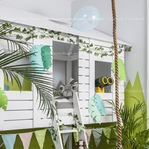 Cama tipo casa <span class=keywords><strong>de</strong></span> árbol para niñas, litera <span class=keywords><strong>de</strong></span> madera maciza multifuncional <span class=keywords><strong>de</strong></span> dos pisos con área <span class=keywords><strong>de</strong></span> ocio debajo - Product Image 4
