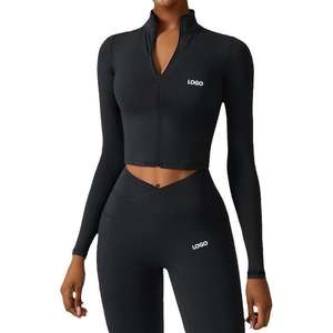 Conjunto Deportivo Ligero Sin Costuras para Yoga, Top de Manga Larga con Cierre, Leggings con Cintura en V y Efecto Levanta Glúteos, para Mujer, para Gimnasio y Entrenamiento - Product Image 1