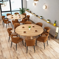 Table à manger en marbre orange personnalisable pour restaurant occidental Snack House Tea Shop Bois Cuir Contemporain pour hôtels écoles