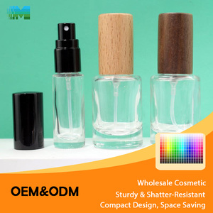 Vente en gros de flacons cosmétiques en verre vides, <span class=keywords><strong>pas</strong></span> chers, de 5 ml et 10 ml, rechargeables, mini, ronds, à base épaisse, avec vaporisateur et bouchons - Product Image 1