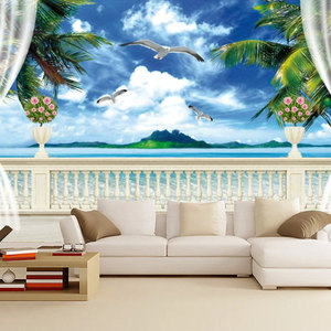 3D tridimensional estilo mediterráneo playa Mural Tv Fondo papel tapiz dormitorio sofá Fondo papel tapiz Mural - Product Image 2