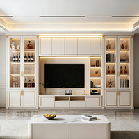 Meuble TV moderne multifonctionnel mural, console multimédia avec étagère en verre pour le salon