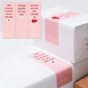 New style pink 3x9cm sticker this package is happy to see you custom long size seal labels stickers