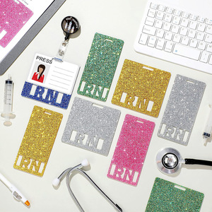 RN Badge Clip with Glitter Colors, Retractable <b>ID</b> Name Card, Nurse Care Accessory, Acrylic, Printable - Product Image 3