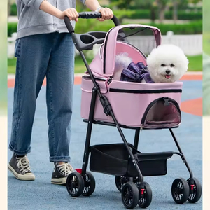 Poussette de transport pliable et légère pour animaux de compagnie, <span class=keywords><strong>chien</strong></span> et chat, avec <span class=keywords><strong>panier</strong></span> respirant, chariot de voyage portable pour chiots - Product Image 4